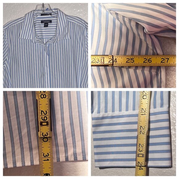 Lands End Women No Iron Supima Cotton Striped Shirt 20W Long Sleeve Blue  White - Picture 9 of 16